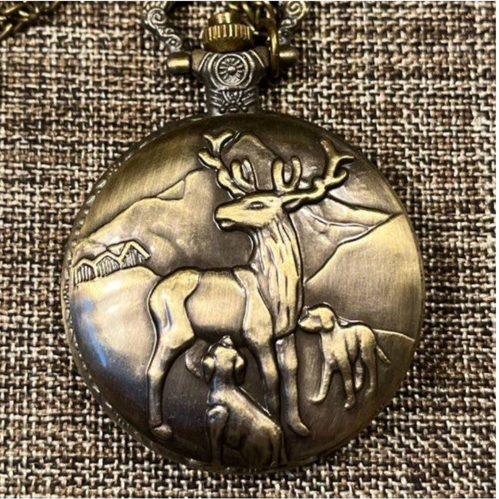 Hunter Hunting Pocket Watch Deer & Dog Mens Outdoors Christmas Birthday Gift NEW